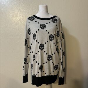 Unus Annus Skull Knit Sweater Size S Oversized Longline Black White Rare READ